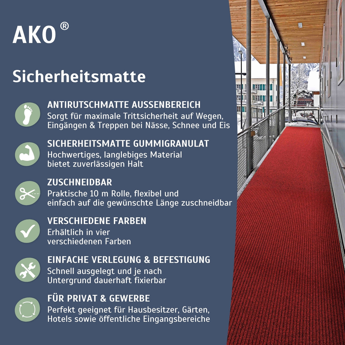 AKO Sicherheitsmatte - Antirutschmatte im Außenbereich mit Gummigranulat